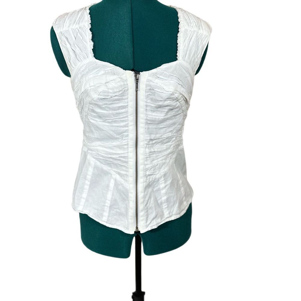Catherine Malandrino Women's White Ruched Zip-Front Sleeveless Corset Top Size 4